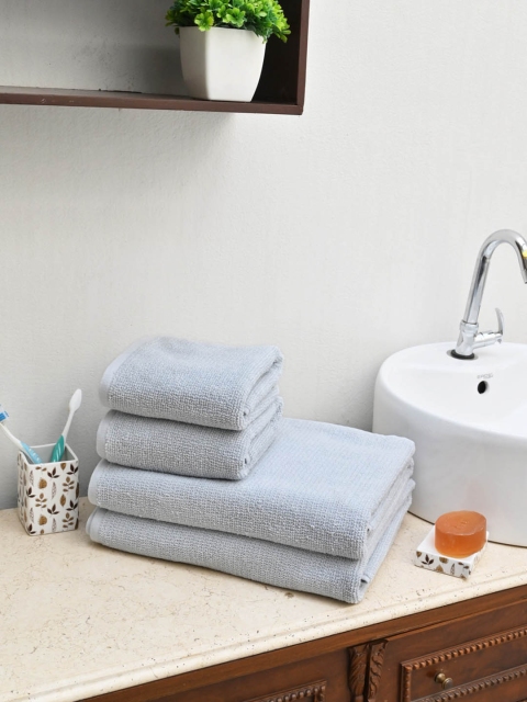 Avira Home Unisex Pack of 4 Blue Solid Organic Cotton 650 GSM Towels, Grey