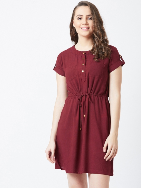 The Dry State Women Maroon Solid A-Line Dress
