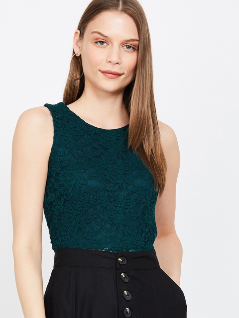 Ginger by Lifestyle Women Green Self Design Fitted Top
