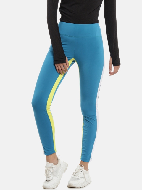 Campus Sutra Women Blue & White Colourblocked Tights