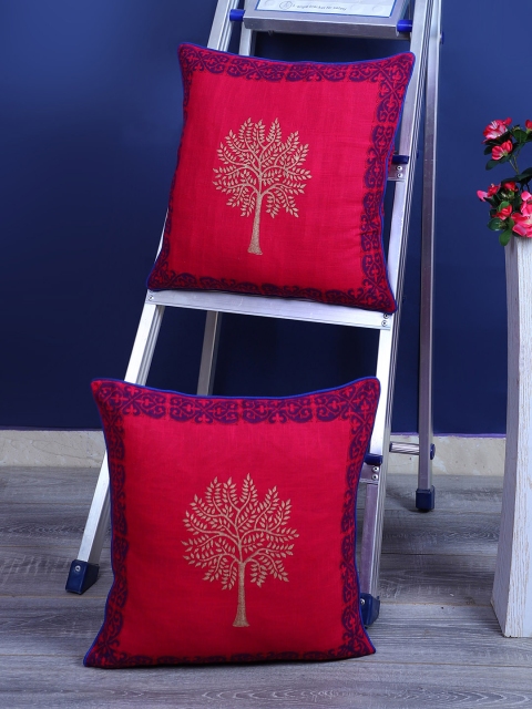 Rajasthan Decor Pink & Blue Set of 2 Ethnic Motifs Square Cushion Covers