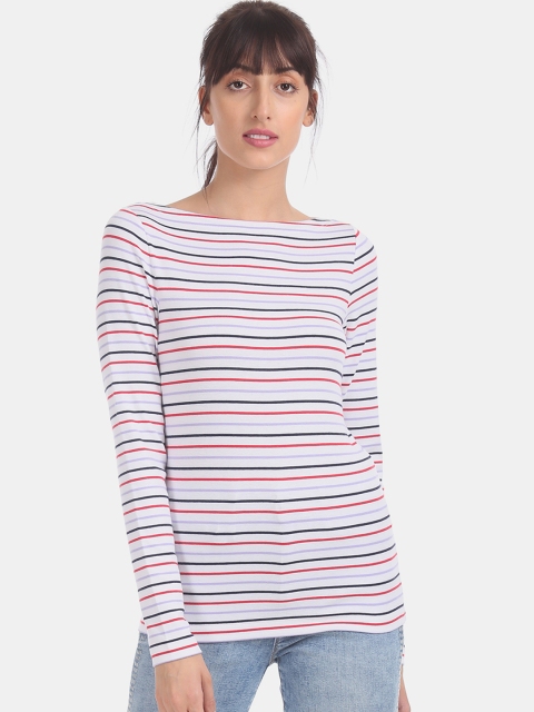 GAP Women White Striped Top