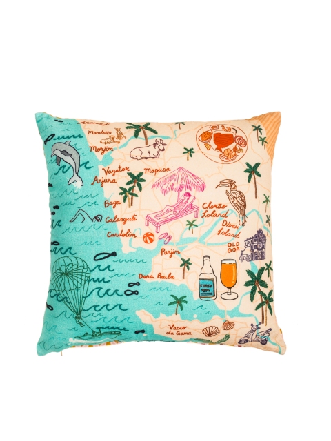 Chumbak Peach-Coloured & Blue Single Quirky Square Cushion Cover