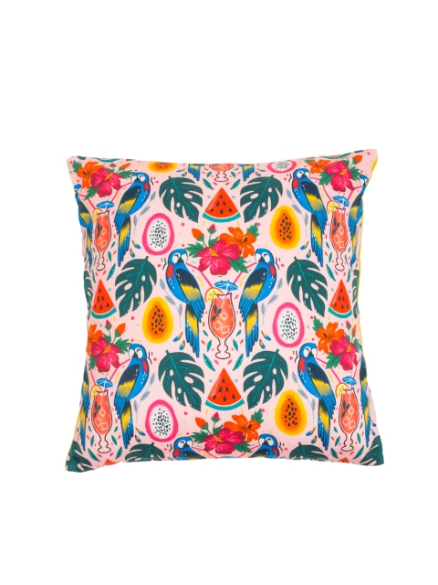 Chumbak Green & White Single Floral Square Cushion Cover