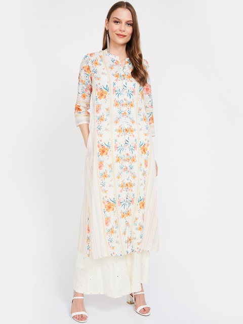 Melange by Lifestyle Women Beige & Pink Printed Straight Kurta