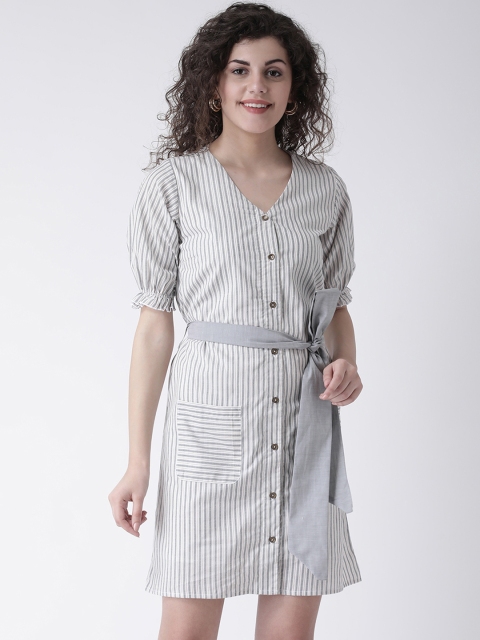 Leo Sansini Women Off-White & Grey Striped A-Line Dress