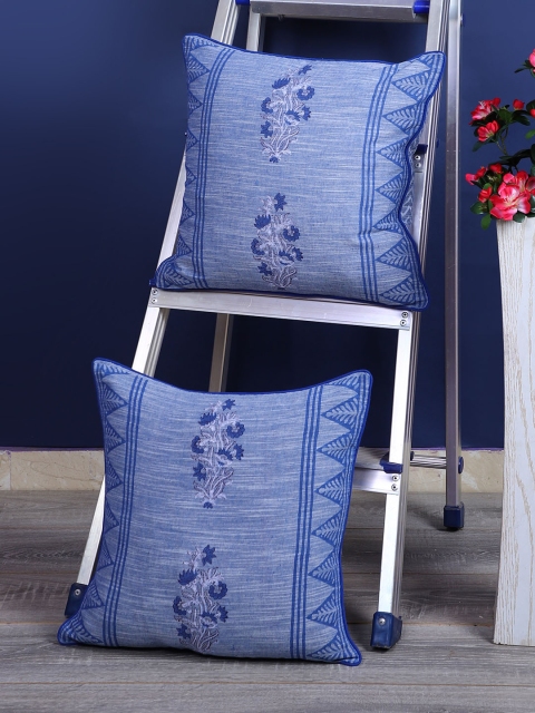 Rajasthan Decor Blue Set of 2 Ethnic Motifs Square Cushion Covers