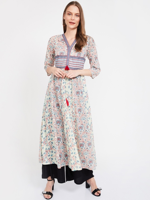 Melange by Lifestyle Women Off-White & Blue Printed A-Line Kurta