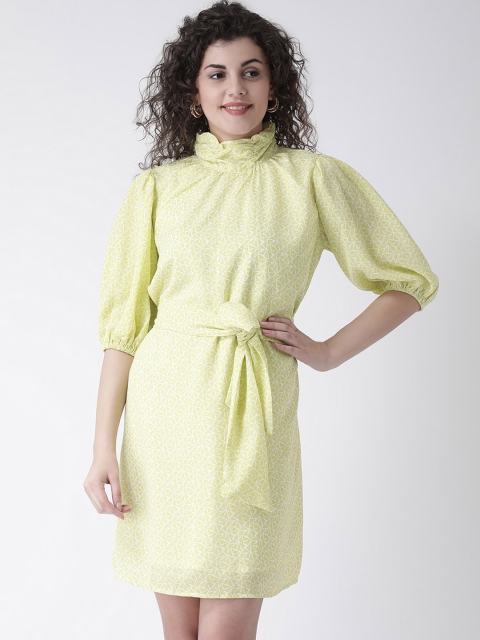 Leo Sansini Women Yellow & Off-White Printed Fit and Flare Dress