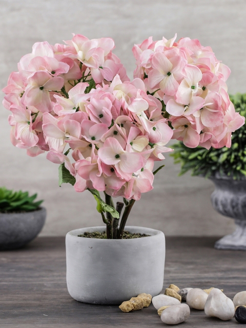 Pure Home and Living Pink & White Artificial Hydrangea Plant With Pot