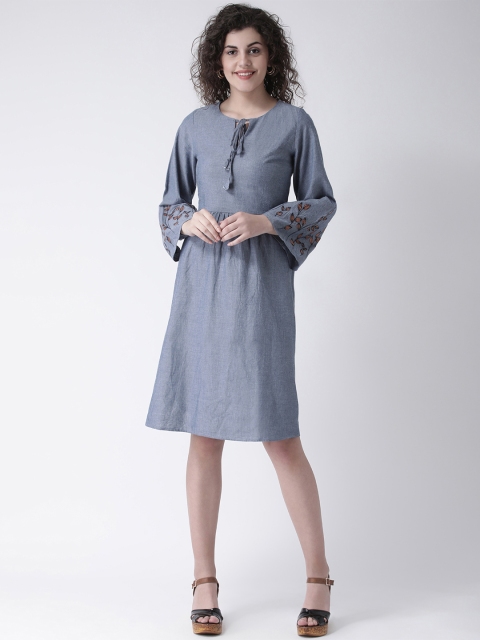 Leo Sansini Women Blue Solid A-Line Dress