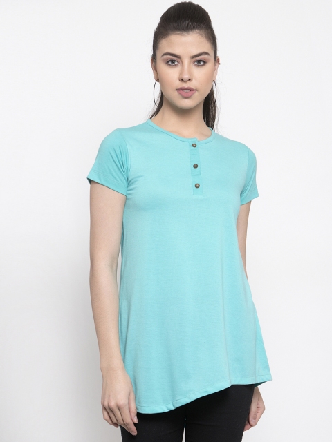 Kalt Women Turquoise Blue Solid Longline Top