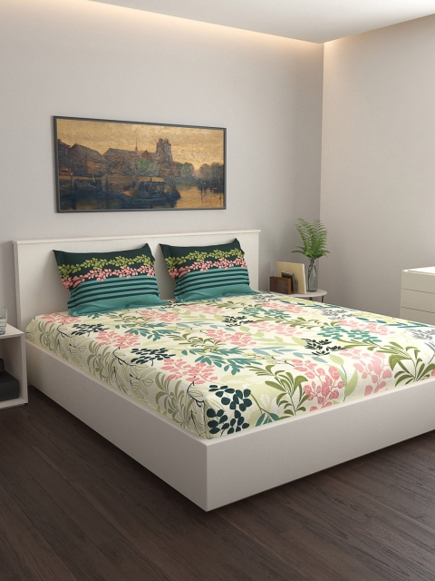 GRES HOME Green & Cream-Coloured Floral 120 TC Cotton 1 Queen Bedsheet with 2 Pillow Covers
GRES HOME Green & Cream-Coloured Floral 120 TC Cotton 1 Queen Bedsheet with 2 Pillow Covers