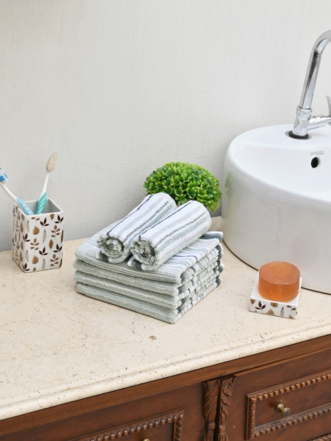 Avira Home Unisex Set Of 6 Grey & White Pastel Striped 550 GSM Face Towels