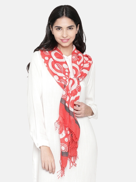 Linen Club Women Red & White Linen Printed Stole