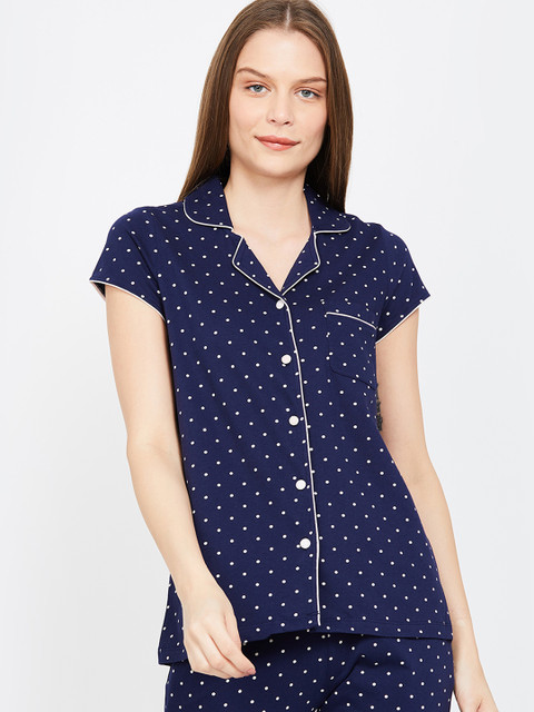 Ginger by Lifestyle Women Blue Printed Sleep Shirt, Navy blue 
Ginger by Lifestyle Women Blue Printed Sleep Shirt, Navy blue