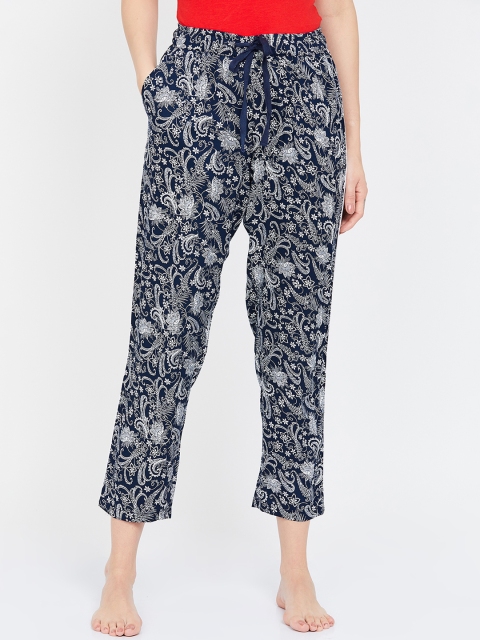 Ginger by Lifestyle Women Navy Blue & Off-White Printed Cropped Lounge Pants