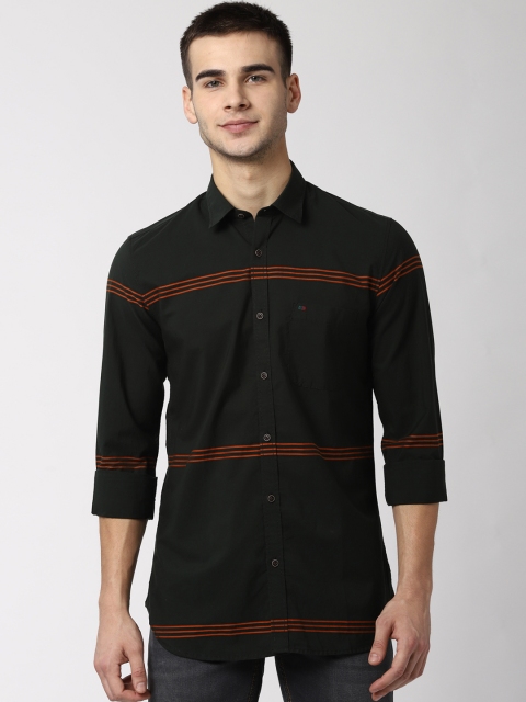 Peter England Casuals Men Black Slim Fit Striped Casual Shirt