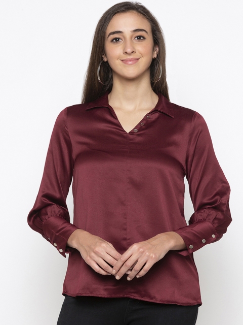 Globus Women Burgundy Solid Shirt Style Top