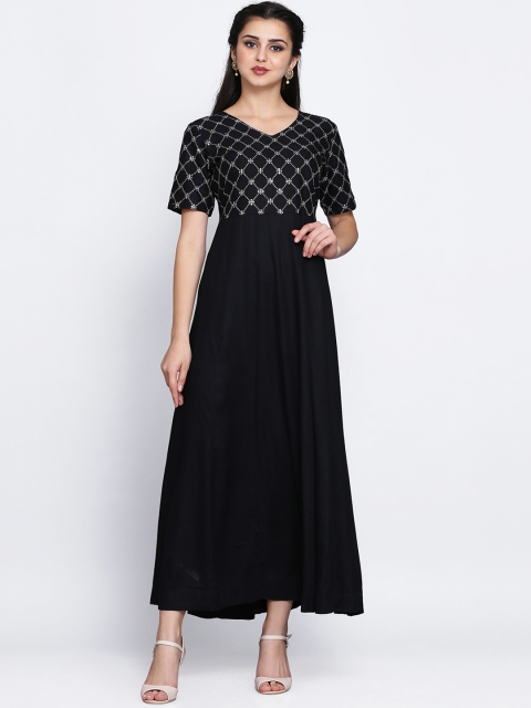 Adizya Women Black Embroidered A-Line Kurta
