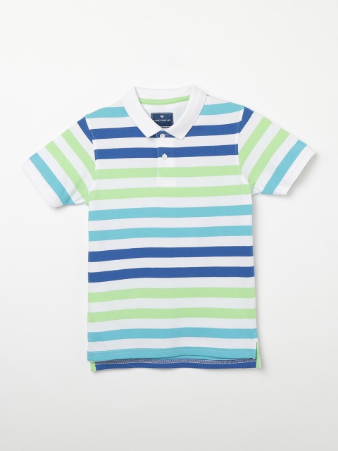 Fame Forever by Lifestyle Boys White & Blue Striped Polo Collar T-shirt