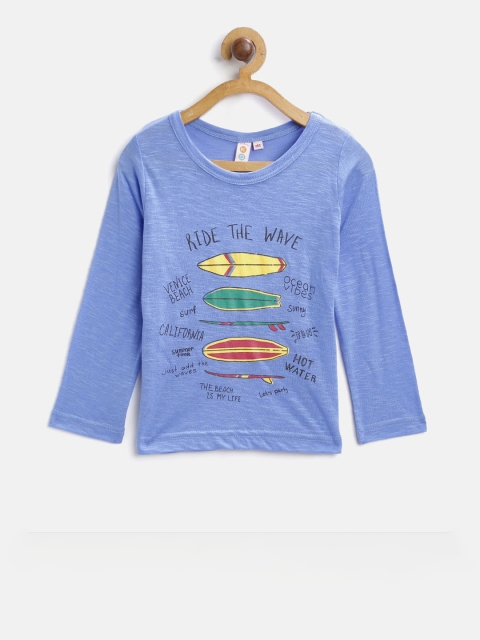Kids On Board Girls Blue Printed Round Neck T-shirt