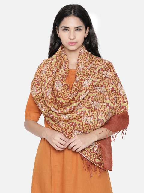 Linen Club Women Red & Yellow Printed Stole