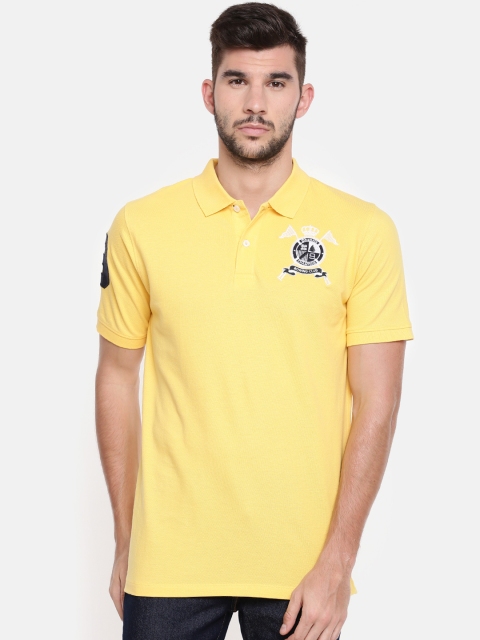 Chennis Men Yellow Solid Polo Collar T-shirt