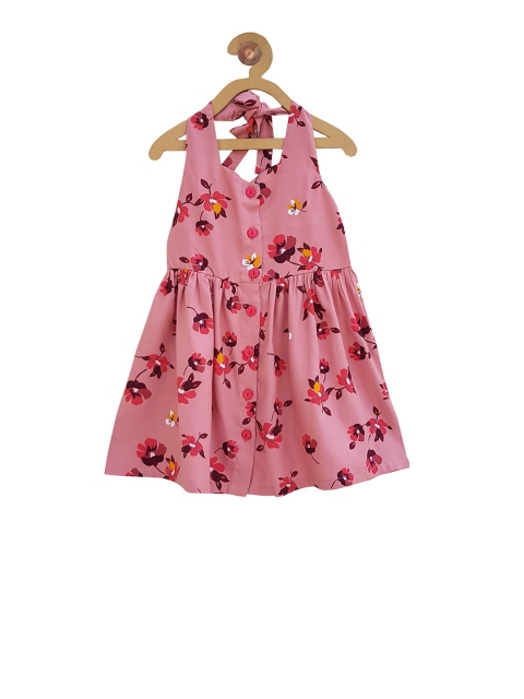 Campana Girls Pink & Brown Printed Fit and Flare Dress