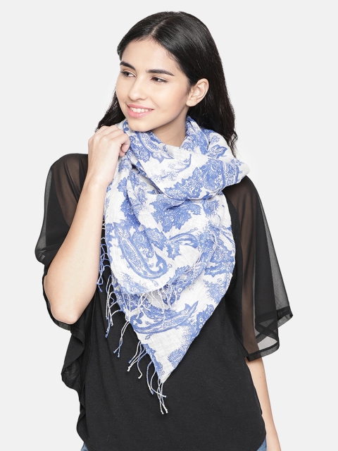 Linen Club Women Blue & White Linen Printed Stole