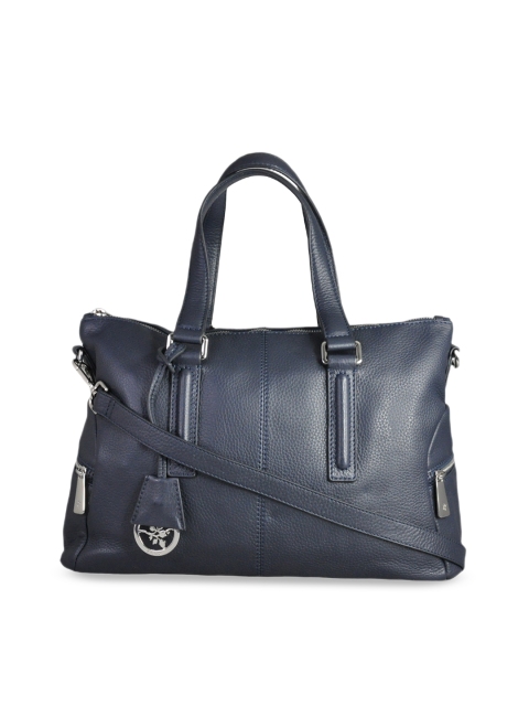 ILEX Navy Blue Solid Leather Handheld Bag