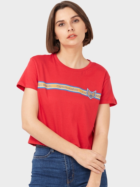 Free Authority Women Red Marvel Printed T-shirt