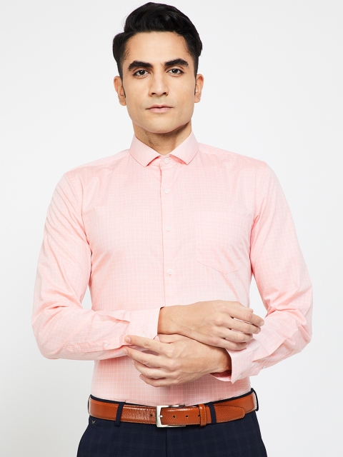 CODE by Lifestyle Men Peach-Coloured Slim Fit Solid Semiformal Shirt