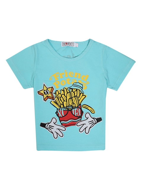 Noddy Boys Turquoise Blue Printed Round Neck T-shirt