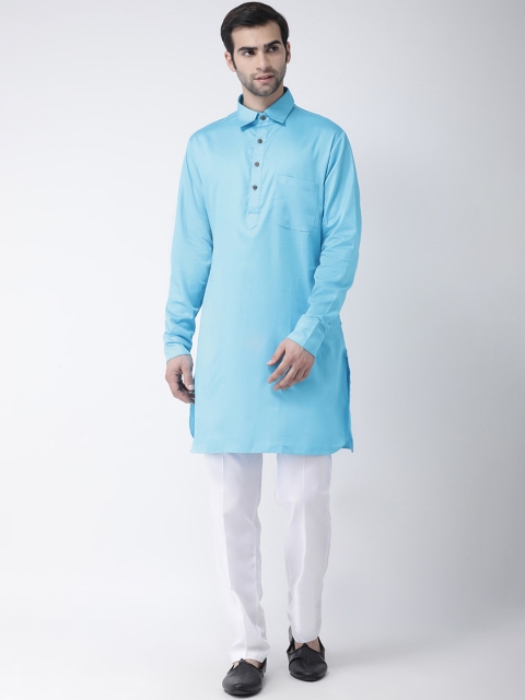 SG LEMAN Men Blue & White Solid Kurta with Trousers