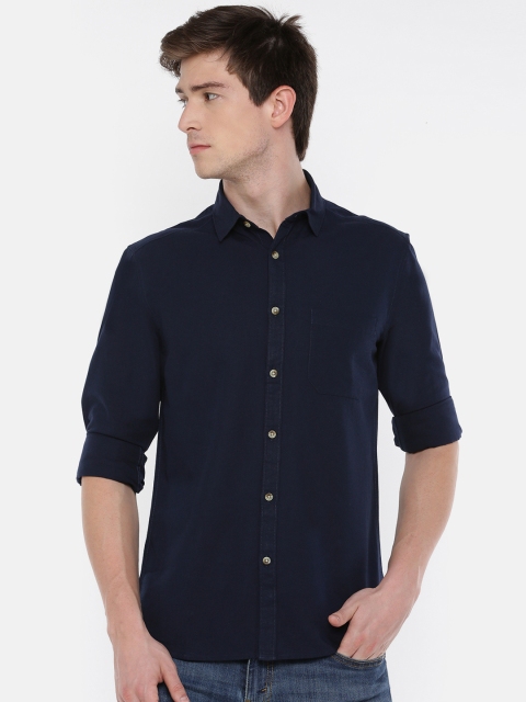 Chennis Men Navy Blue Slim Fit Solid Casual Shirt