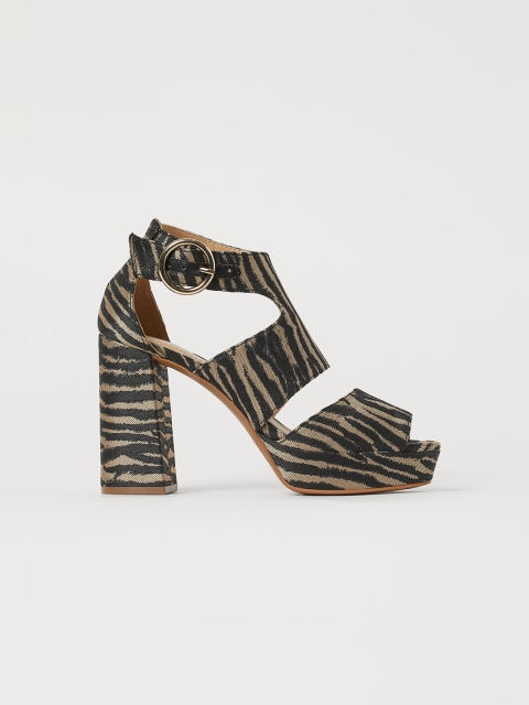 H&M Women Black Printed Platform Heels