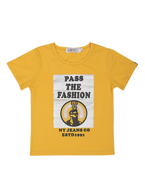 Noddy Boys Yellow & Black Printed Round Neck T-shirt