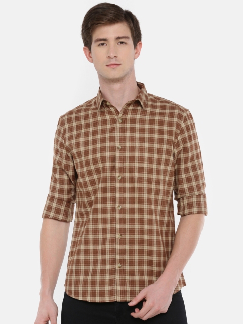 Chennis Men Beige & Brown Slim Fit Checked Casual Shirt
