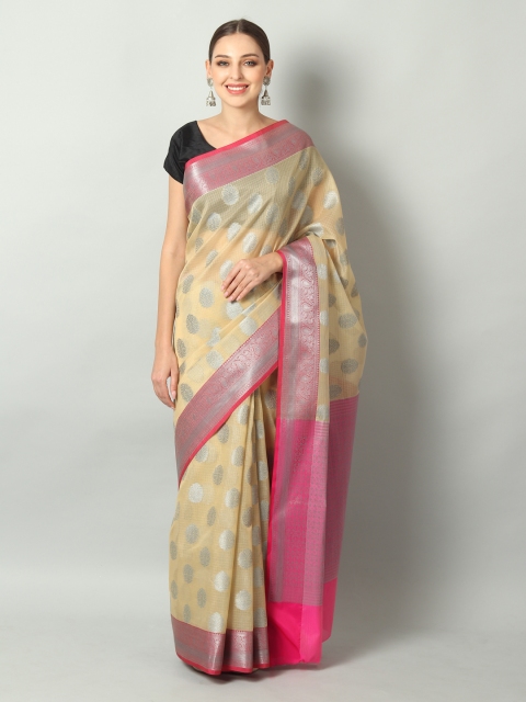EthnicRoom Yellow & Pink Handloom Woven Design Kota Saree