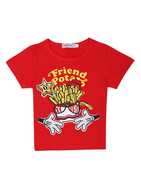 Noddy Boys Red & Off White Printed Round Neck T-shirt