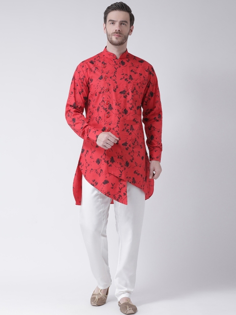 SG LEMAN Men Maroon & White Printed Kurta with Pyjamas