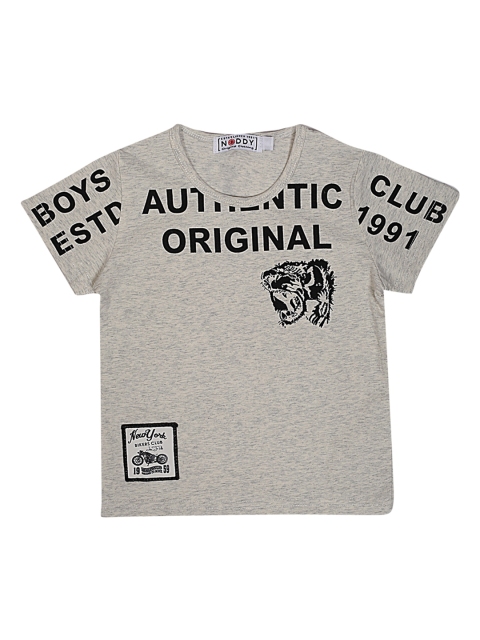 Noddy Boys Grey Melange Printed Round Neck T-shirt