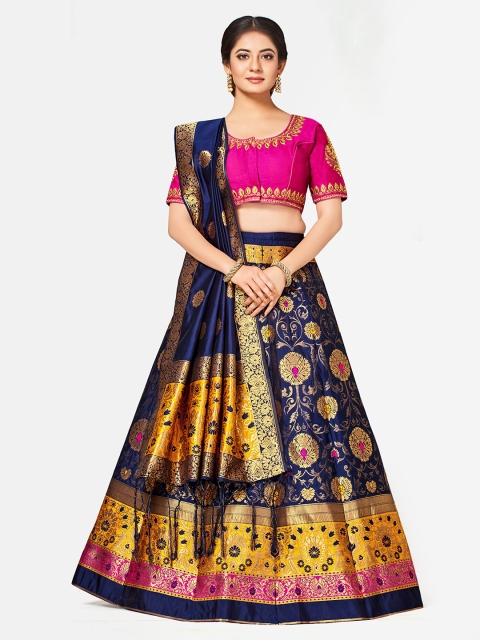 MIMOSA Navy Blue & Gold-Toned Embroidered Semi-Stitched Lehenga & Blouse with Dupatta
MIMOSA Navy Blue & Gold-Toned Embroidered Semi-Stitched Lehenga & Blouse with Dupatta