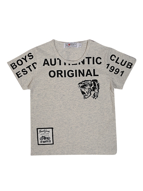 Noddy Boys Grey Melange Printed Round Neck T-shirt