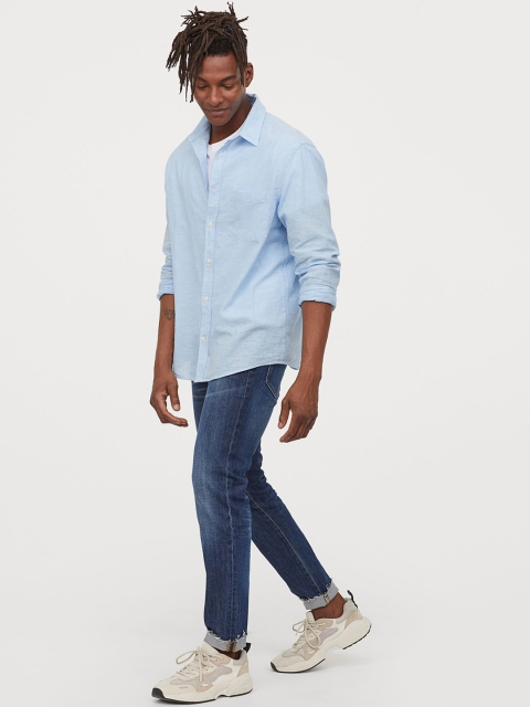 H&M Blue Linen-Blend Shirt Regular Fit