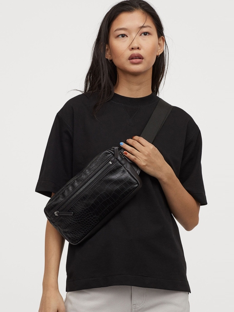 H&M Women Black Short-Sleeved Sweatshirt