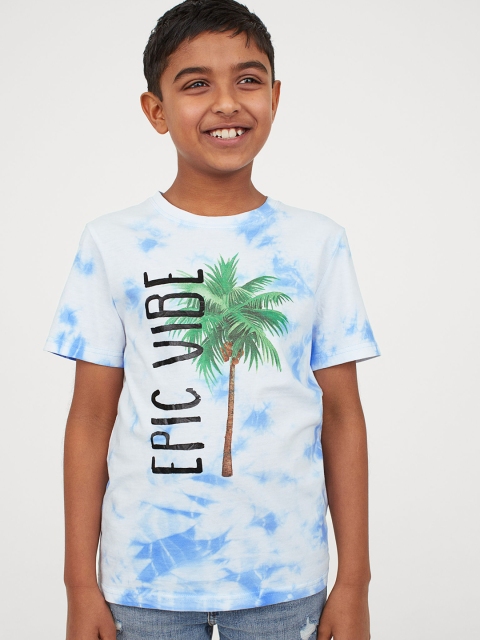 H&M Boys White & Blue Printed T-shirt