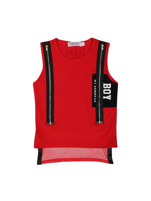 Noddy Boys Red & Black Printed Round Neck T-shirt