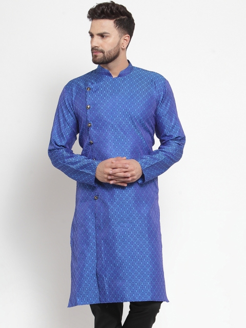 Jompers Men Blue Woven Design Straight Kurta